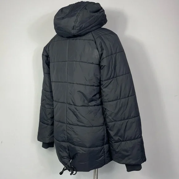 Diesel Woman’s Puffer Jacket Black High Low Hooded Insulated Winter Coat M - Picture 7 of 16